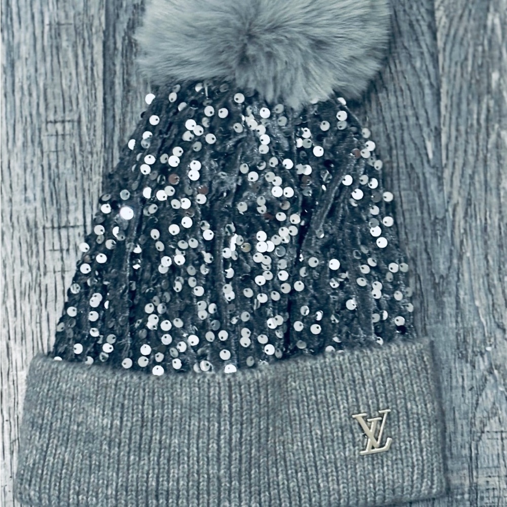 Silver Sequin Knit Beanie